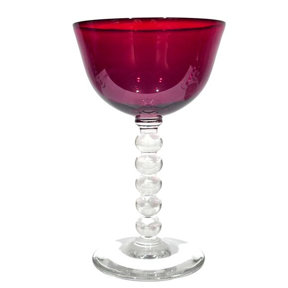Stunning Art Deco Ruby Red Bubble Stem Champagne Tall Sherbet Glasses-Set of 4 - Picture 9 of 9